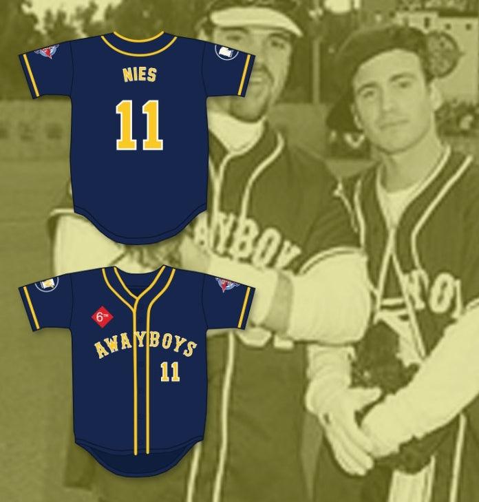 Custom Any Name Number ERIC NIES 11 AWAYBOYS BASEBALL JERSEY 6TH ANNUAL ROCK N' JOCK SOFTBALL CHALLENGE 1995 Top Stitched S-6XL