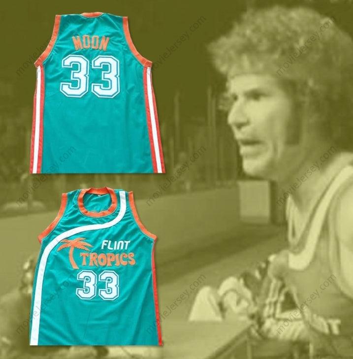 CUSTOM ANY Name Number WILL FERRELL FLINT TROPICS 33 JACKIE MOON TEAL BASKETBALL JERSEY SEMI PRO Top Stitched S-6XL