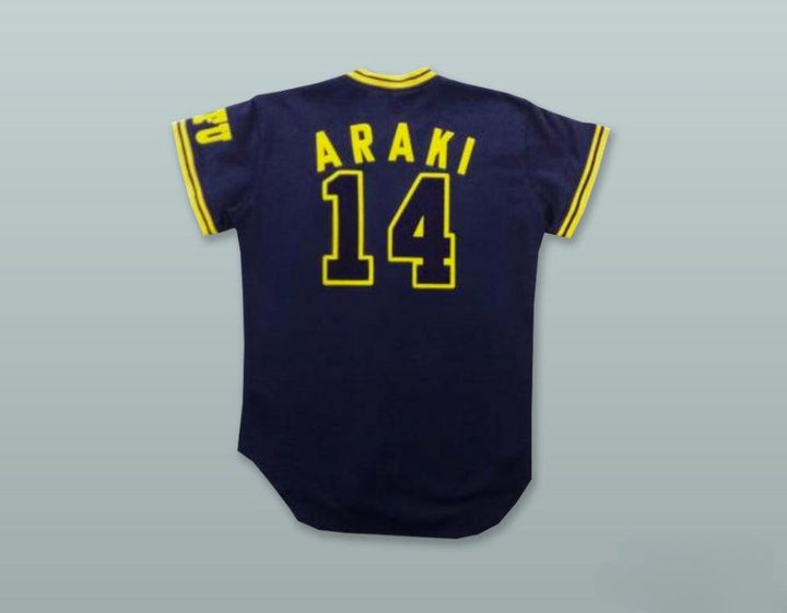 Custom Any Name Number ARAKI 14 TOKI TOPARZS GIFU NAVY BLUE BUTTON DOWN BASEBALL JERSEY Top Stitched S-6XL