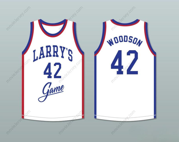 CUSTOM ANY Name Number MIKE WOODSON 42 LARRY'S GAME WHITE BASKETBALL JERSEY 1988 CHARITY EVENT Top Stitched S-6XL