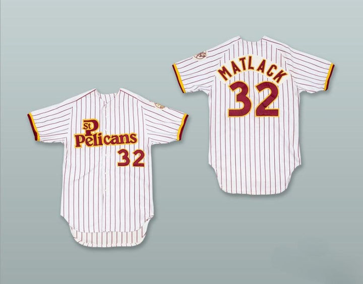 Custom Any Name Number JON MATLACK 32 ST  PELICANS WHITE PINSTRIPED BASEBALL JERSEY Top Stitched S-6XL