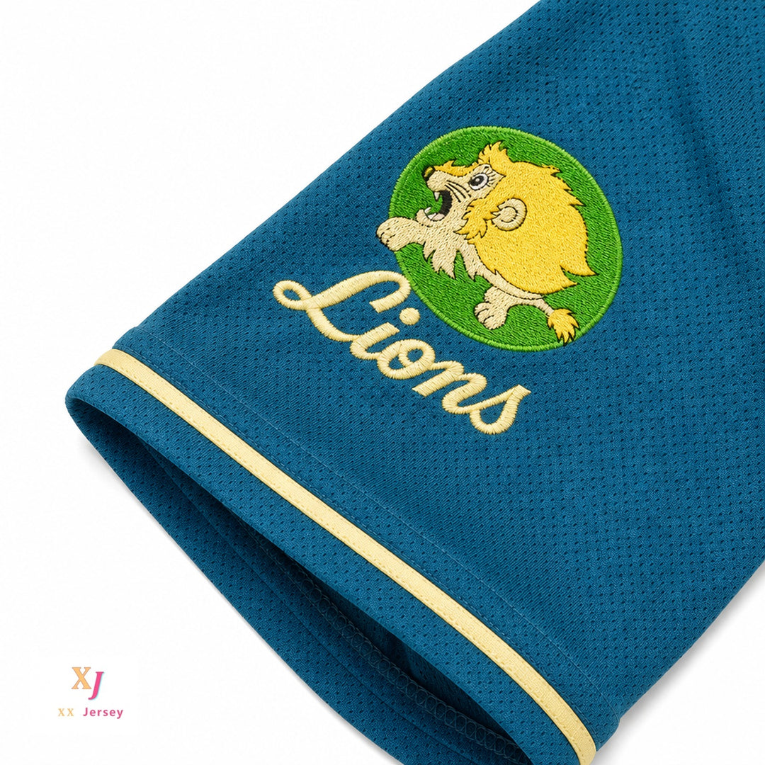 Custom Any Name Number SEIBU LIONS TEAL BUTTON DOWN BASEBALL JERSEY Top Stitched S-6XL