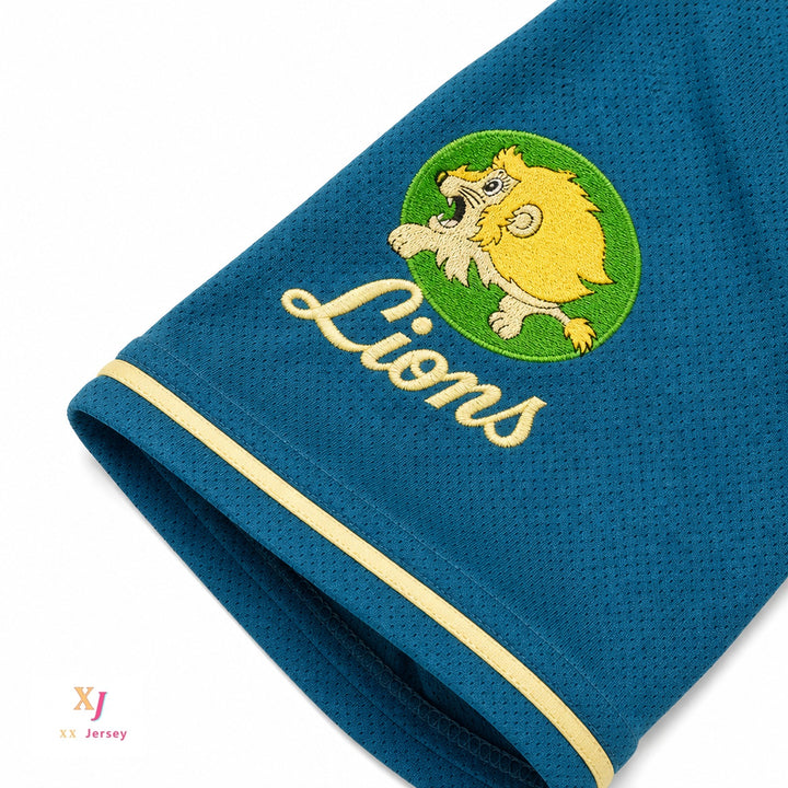 Custom Any Name Number SEIBU LIONS TEAL BUTTON DOWN BASEBALL JERSEY Top Stitched S-6XL