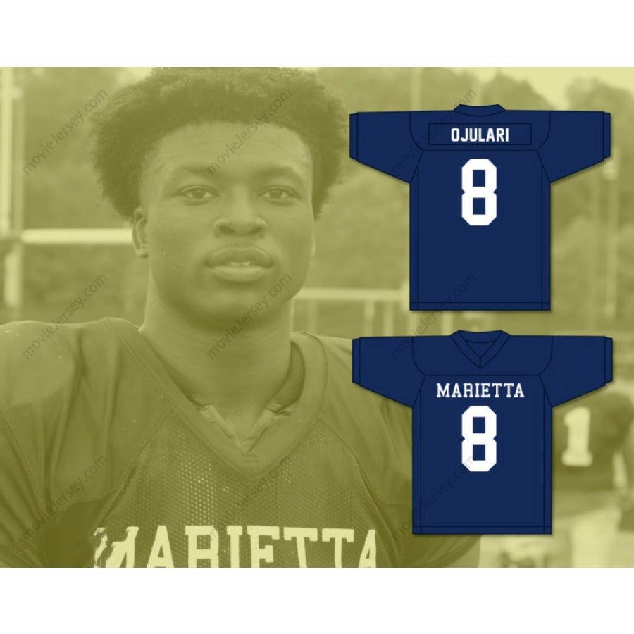 CUSTOM ANY Name Number BLUE DEVILS AZEEZ OJULARI 8 MARIETTA HIGH SCHOOL NAVY BLUE Football Jersey Top Stitched S-6XL