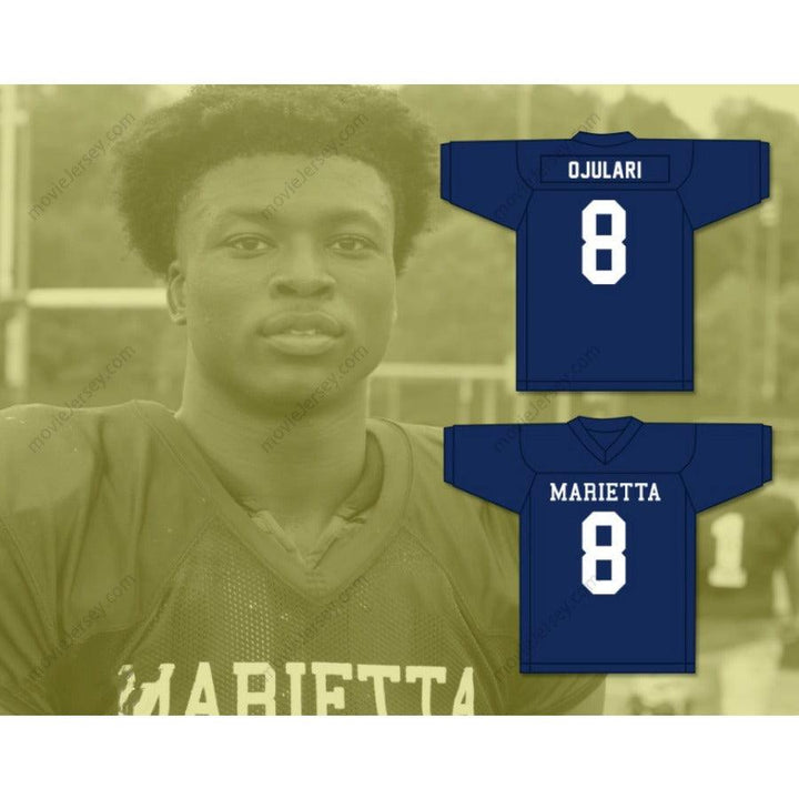 CUSTOM ANY Name Number BLUE DEVILS AZEEZ OJULARI 8 MARIETTA HIGH SCHOOL NAVY BLUE Football Jersey Top Stitched S-6XL