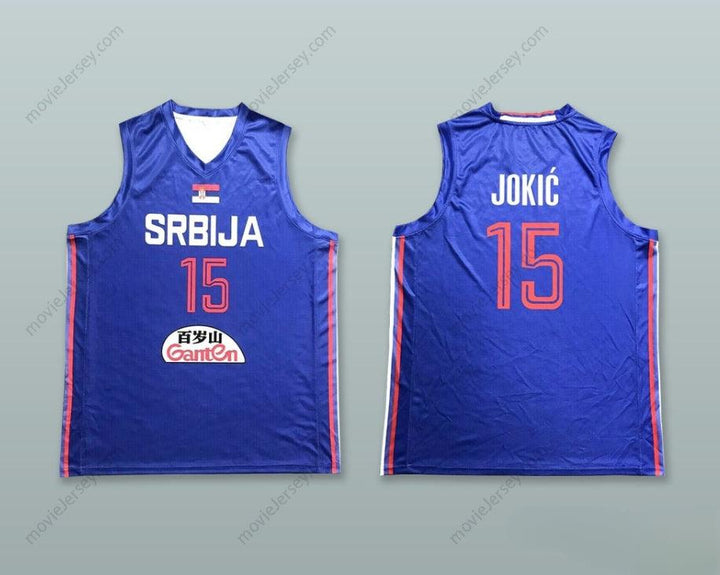 CUSTOM ANY Name Number NIKOLA JOKIC 15 SERBIA BLUE BASKETBALL JERSEY Top Stitched S-6XL