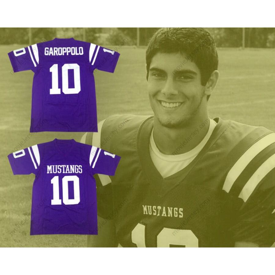 CUSTOM ANY Name Number JIMMY GAROPPOLO 10 ROLLING MEADOWS HIGH SCHOOL MUSTANGS PURPLE FOOTBALL JERSEY Top Stitched S-6XL