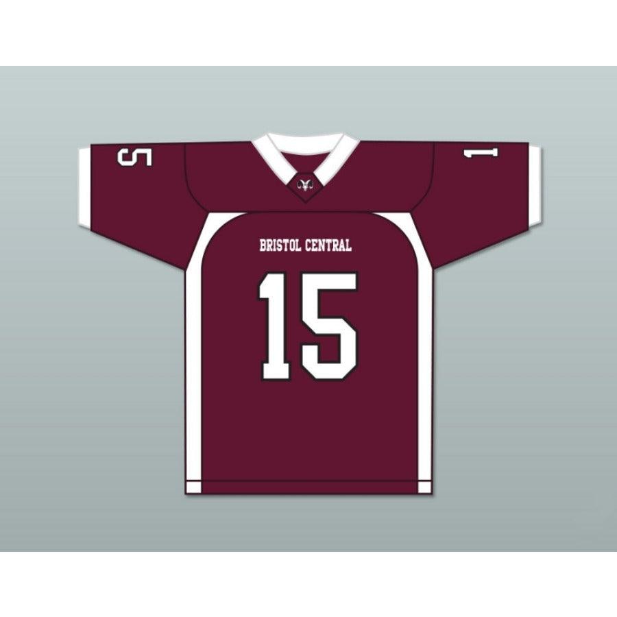 CUSTOM ANY Name Number WHITE PLAYER 15 BRISTOL CENTRAL RAMS MAROON Football Jersey Top Stitched S-6XL