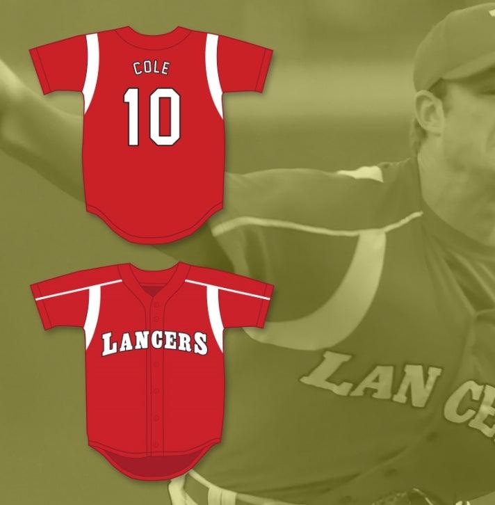 Custom Any Name Number GERRIT COLE 10 LUTHERAN HIGH SCHOOL OF ORANGE COUNTY LANCERS RED BASEBALL JERSEY 2 Top Stitched S-6XL