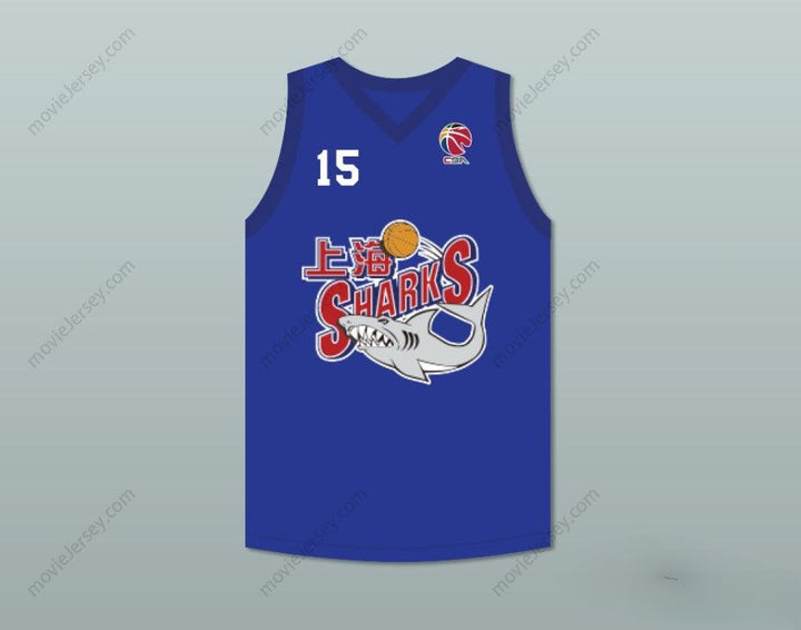 CUSTOM ANY Name Number YAO MING 15 SHANGHAI SHARKS BLUE BASKETBALL JERSEY WITH CBA PATCH Top Stitched S-6XL