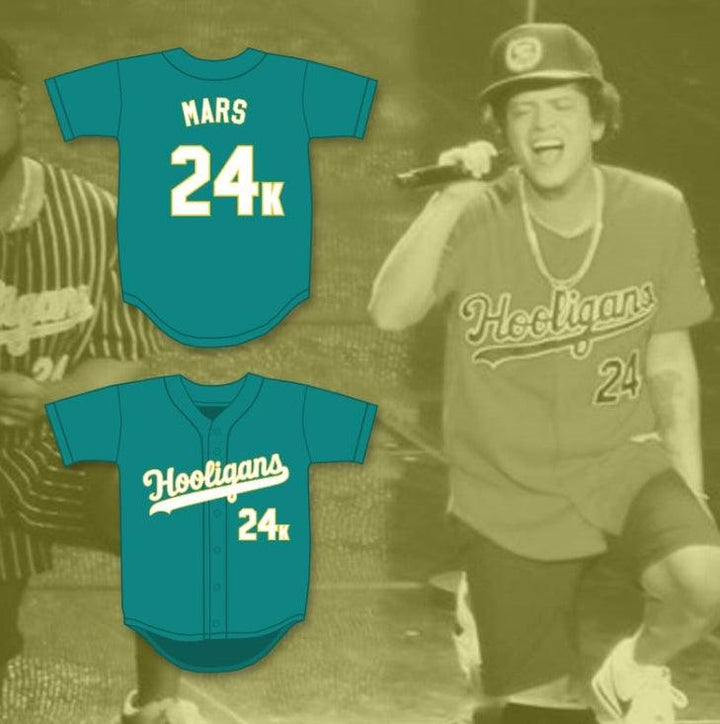 Custom Any Name Number MARS 24K HOOLIGANS TEAL BASEBALL JERSEY Top Stitched S-6XL