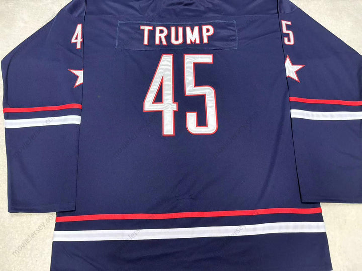 Custom Any Name Number DONALD TRUMP 45 USA NAVY BLUE HOCKEY JERSEY Top Stitched S-6XL