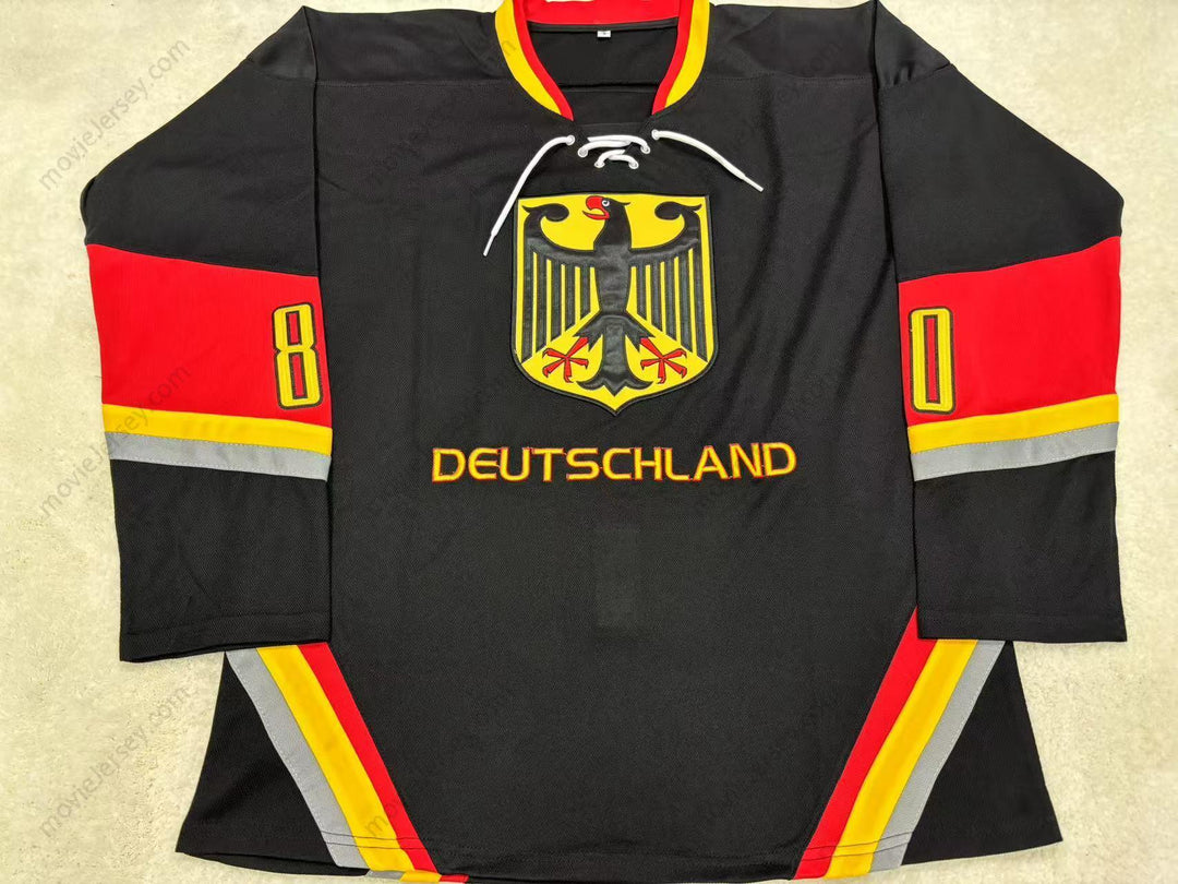 Custom Any Name Number ROBERT MULLER 80 GERMANY NATIONAL TEAM BLACK HOCKEY JERSEY Stitched Top Stitched S-6XL