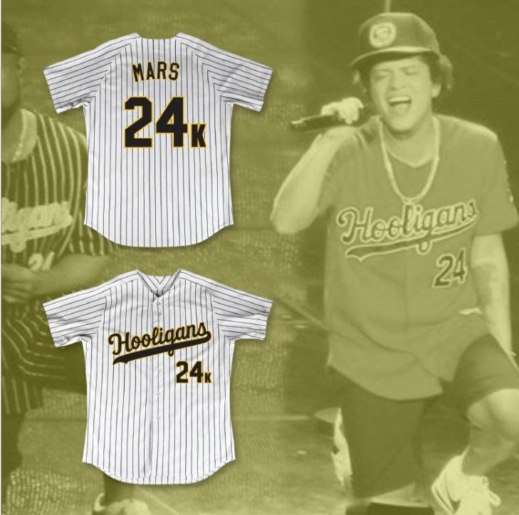 Custom Any Name Number MARS 24K HOOLIGANS WHITE PINSTRIPED BASEBALL JERSEY Top Stitched S-6XL