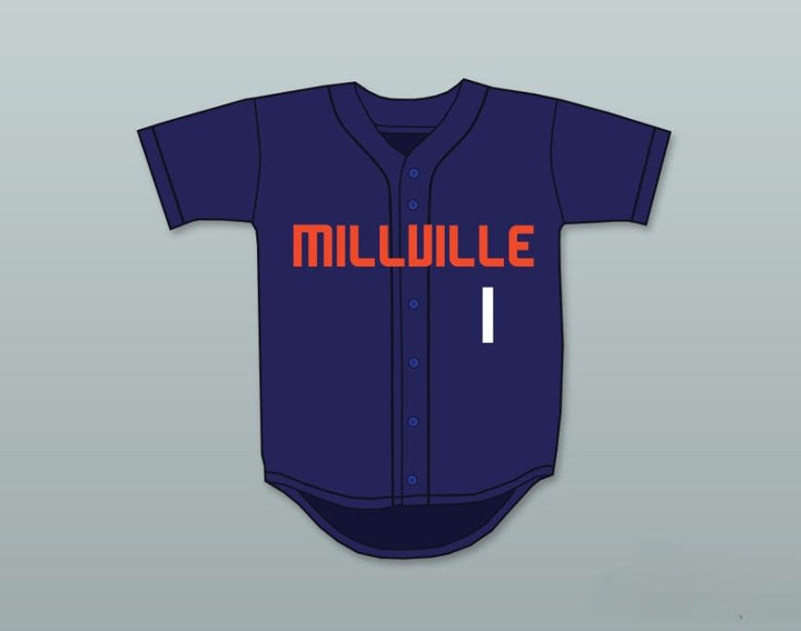 Custom Any Name Number MIKE TROUT 1  SENIOR HIGH SCHOOL THUNDERBOLTS NAVY BLUE BASEBALL JERSEY 1 Top Stitched S-6XL