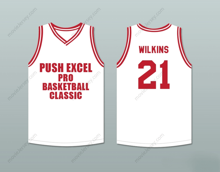 CUSTOM ANY Name Number DOMINIQUE WILKINS 21 PUSH EXCEL PRO BASKETBALL CLASSIC WHITE BASKETBALL JERSEY 1988 CHARITY EVENT Top Stitched S-6XL