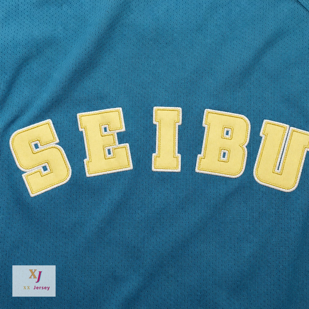 Custom Any Name Number SEIBU LIONS TEAL BUTTON DOWN BASEBALL JERSEY Top Stitched S-6XL