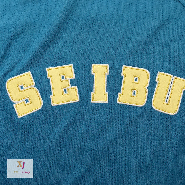 Custom Any Name Number SEIBU LIONS TEAL BUTTON DOWN BASEBALL JERSEY Top Stitched S-6XL