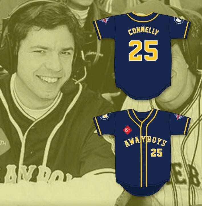 Custom Any Name Number CHRIS CONNELLY 25 AWAYBOYS BASEBALL JERSEY 6TH ANNUAL ROCK N' JOCK SOFTBALL CHALLENGE 1995 Top Stitched S-6XL