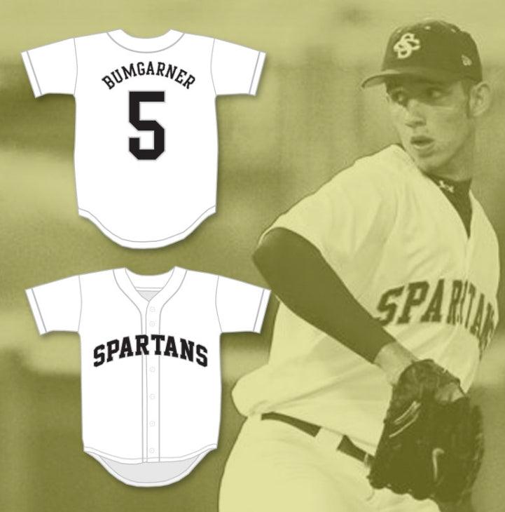 Custom Any Name Number MADISON BUMGARNER 5   HIGH SCHOOL SPARTANS WHITE BASEBALL JERSEY 2 Top Stitched S-6XL