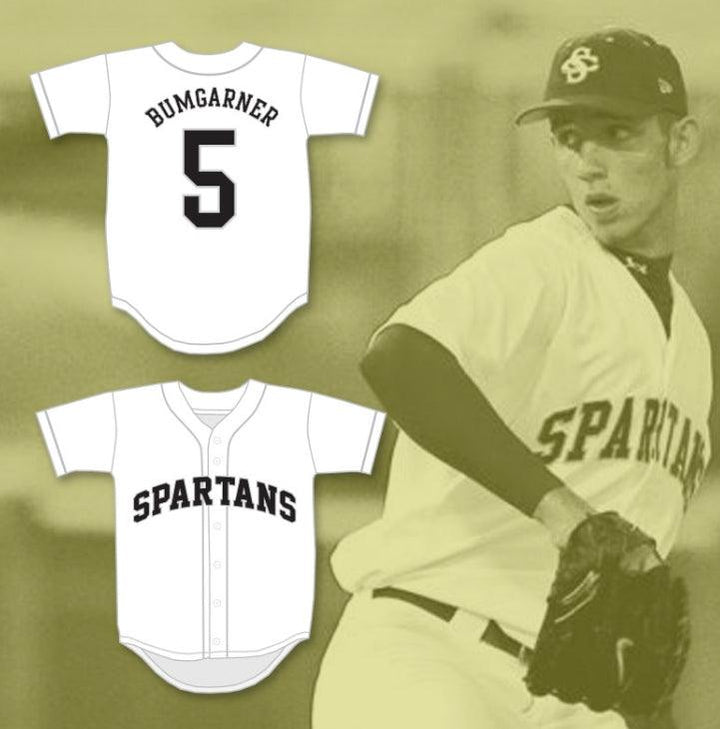 Custom Any Name Number MADISON BUMGARNER 5   HIGH SCHOOL SPARTANS WHITE BASEBALL JERSEY 2 Top Stitched S-6XL