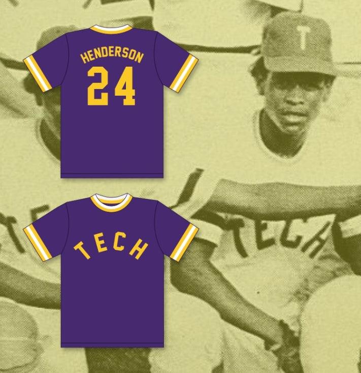 Custom Any Name Number RICKY HENDERSON 24  TECHNICAL HIGH SCHOOL BULLDOGS PURPLE BASEBALL JERSEY 2 Top Stitched S-6XL