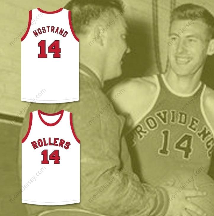 CUSTOM ANY Name Number GEORGE NOSTRAND 14 PROVIDENCE STEAMROLLERS WHITE BASKETBALL JERSEY 4 Top Stitched S-6XL