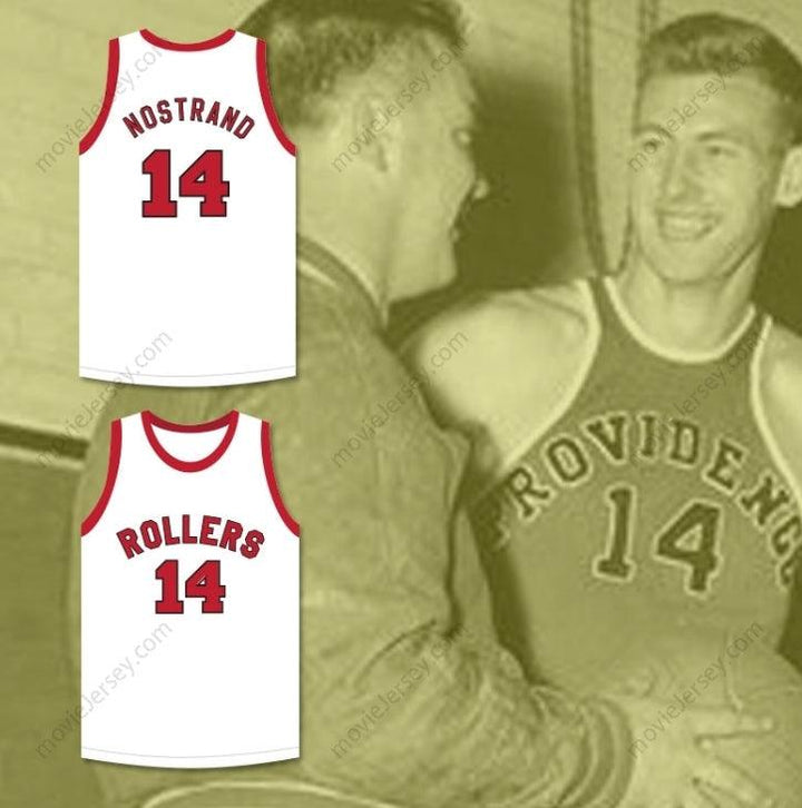 CUSTOM ANY Name Number GEORGE NOSTRAND 14 PROVIDENCE STEAMROLLERS WHITE BASKETBALL JERSEY 4 Top Stitched S-6XL