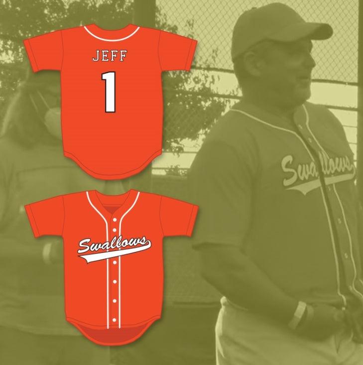 Custom Any Name Number JEFF TREMAINE 1 SWALLOWS PLAY BALL ORANGE BASEBALL JERSEY Top Stitched S-6XL