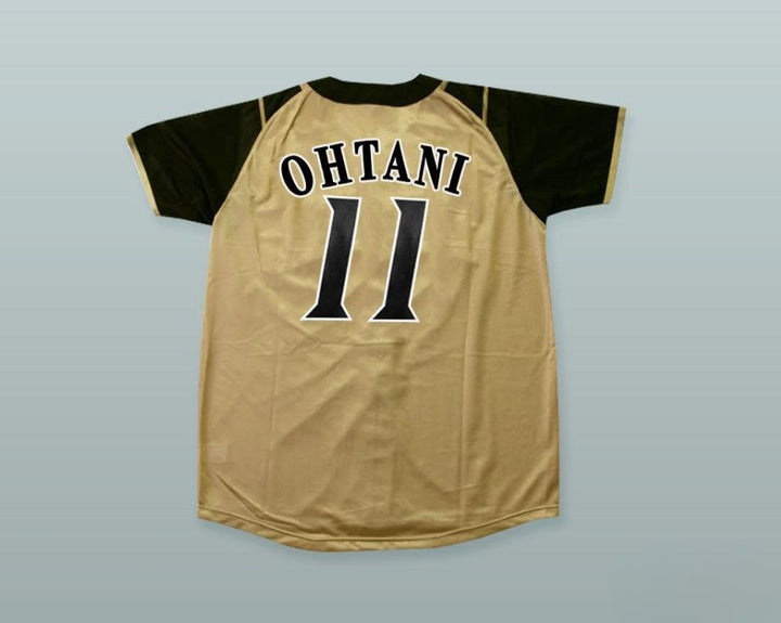 Custom Any Name Number SHOHEI OTANI 11 HOKKAIDO NIPPON-HAM FIGHTERS BUTTON DOWN TAN BASEBALL JERSEY WITH PATCH Top Stitched S-6XL