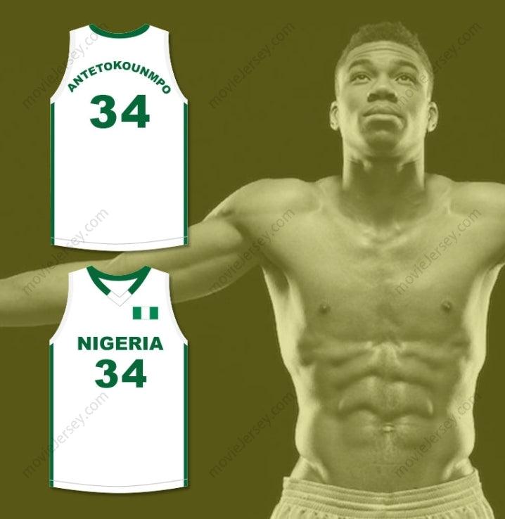 CUSTOM ANY Name Number GIANNIS ANTETOKOUNMPO 34 NIGERIA WHITE BASKETBALL JERSEY Top Stitched S-6XL