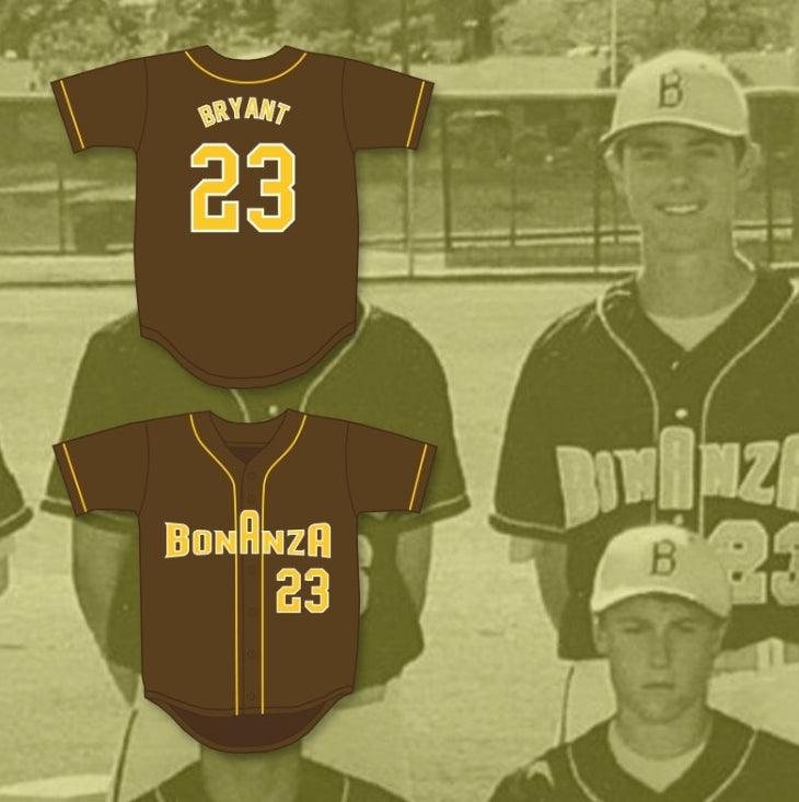 Custom Any Name Number KRIS BRYANT 23 BONANZA HIGH SCHOOL   BROWN BASEBALL JERSEY 4 Top Stitched S-6XL