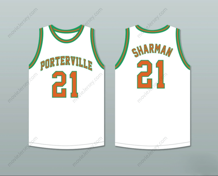 CUSTOM ANY Name Number BILL SHARMAN 21 PORTERVILLE HIGH SCHOOL PANTHERS WHITE BASKETBALL JERSEY 2 Top Stitched S-6XL