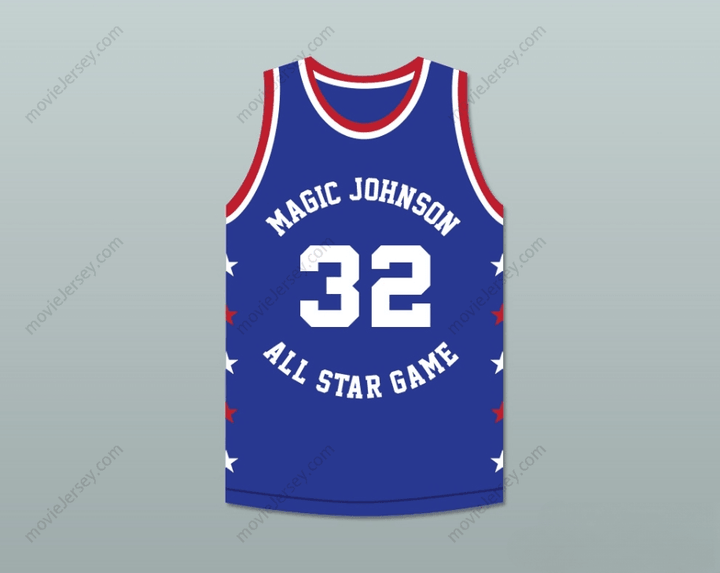 CUSTOM ANY Name Number MAGIC JOHNSON 32 MAGIC JOHNSON ALL STAR GAME BLUE BASKETBALL JERSEY 1988 MIDSUMMER NIGHT'S MAGIC CHARITY EVENT Top Stitched S-6XL