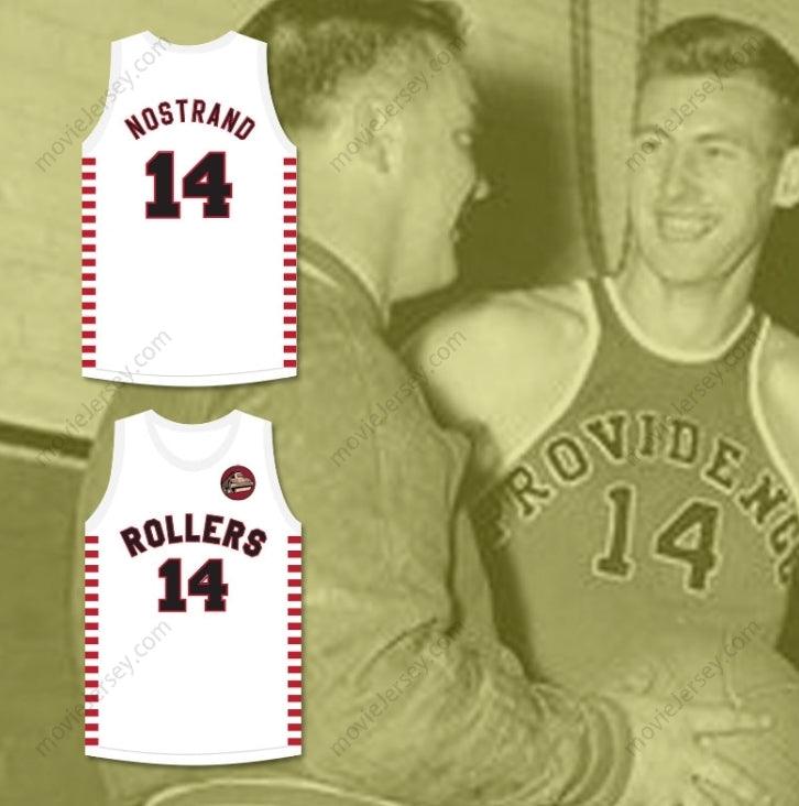 CUSTOM ANY Name Number GEORGE NOSTRAND 14 PROVIDENCE STEAMROLLERS WHITE BASKETBALL JERSEY WITH PATCH 1 Top Stitched S-6XL