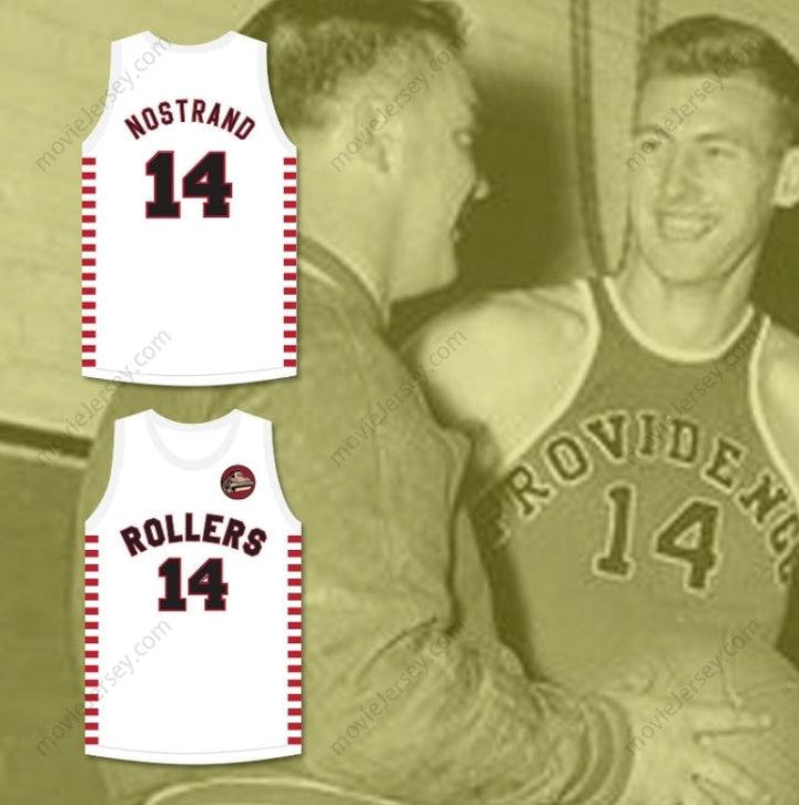 CUSTOM ANY Name Number GEORGE NOSTRAND 14 PROVIDENCE STEAMROLLERS WHITE BASKETBALL JERSEY WITH PATCH 1 Top Stitched S-6XL