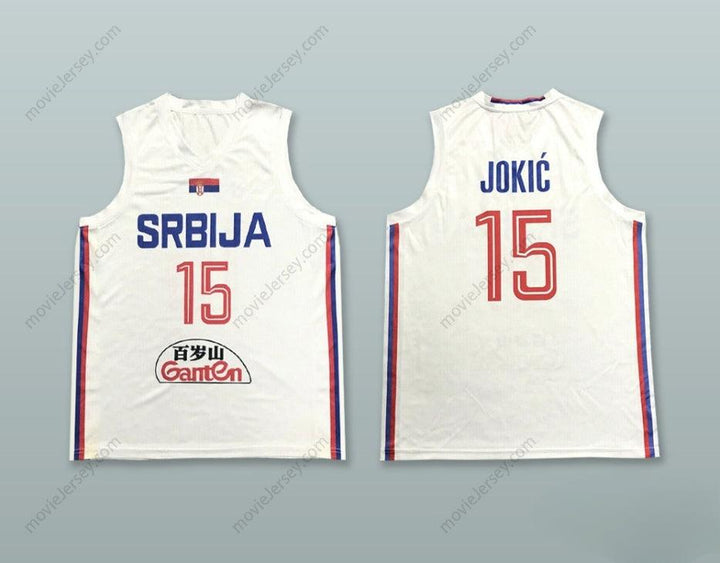 CUSTOM ANY Name Number NIKOLA JOKIC 15 SERBIA WHITE BASKETBALL JERSEY Top Stitched S-6XL