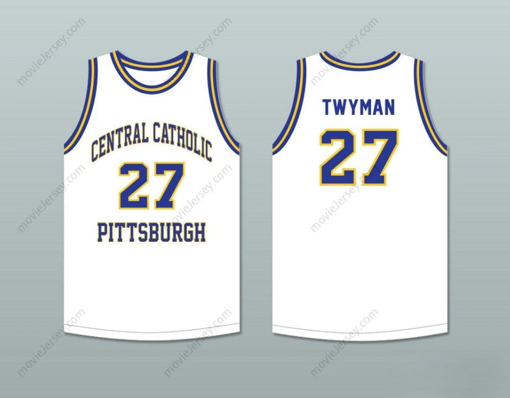 CUSTOM ANY Name Number JACK TWYMAN 27 CENTRAL CATHOLIC HIGH SCHOOL PITTSBURGH VIKINGS WHITE BASKETBALL JERSEY Top Stitched S-6XL