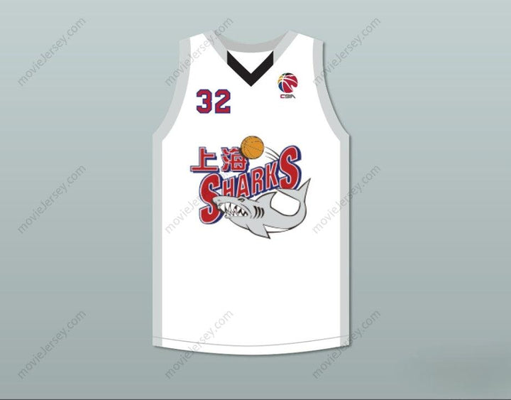 CUSTOM ANY Name Number JIMMER FREDETTE 32 SHANGHAI SHARKS ALTERNATE WHITE BASKETBALL JERSEY WITH CBA PATCH Top Stitched S-6XL