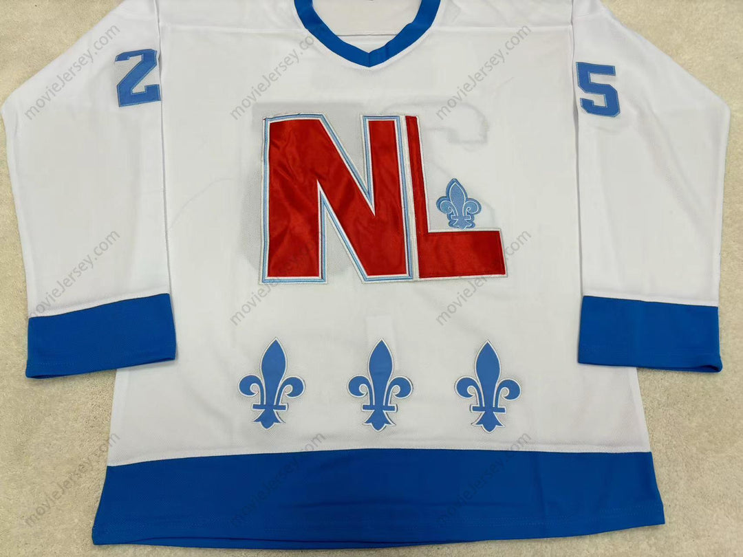 Custom Any Name Number DANNY ROSS 25 LE NATIONAL DE QUÉBEC WHITE HOCKEY JERSEY- LANCE ET COMPTE (HE SHOOTS, HE SCORES) Stitched Top Stitched S-6XL