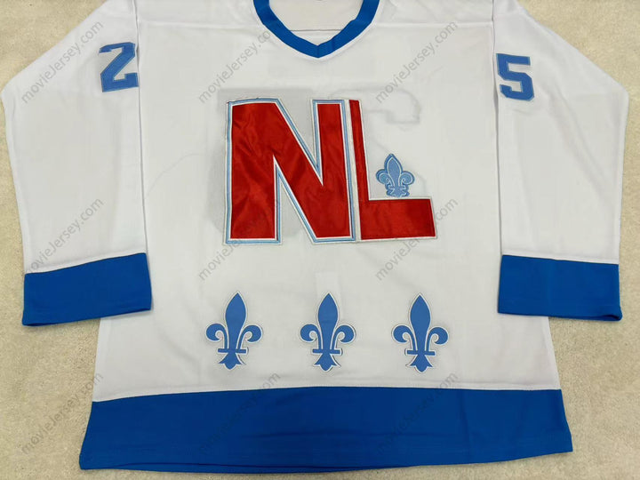 Custom Any Name Number DANNY ROSS 25 LE NATIONAL DE QUÉBEC WHITE HOCKEY JERSEY- LANCE ET COMPTE (HE SHOOTS, HE SCORES) Stitched Top Stitched S-6XL