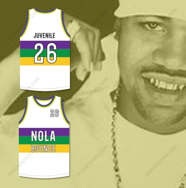 CUSTOM ANY Name Number JUVENILE 26 NOLA BOUNCE WHITE BASKETBALL JERSEY Top Stitched S-6XL
