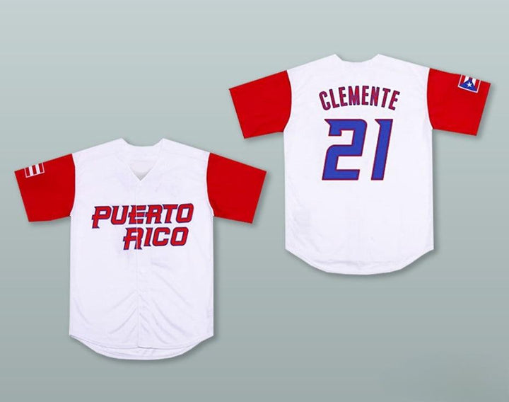 Custom Any Name Number ROBERTO CLEMENTE 21 PUERTO RICO WHITE BASEBALL JERSEY Top Stitched S-6XL