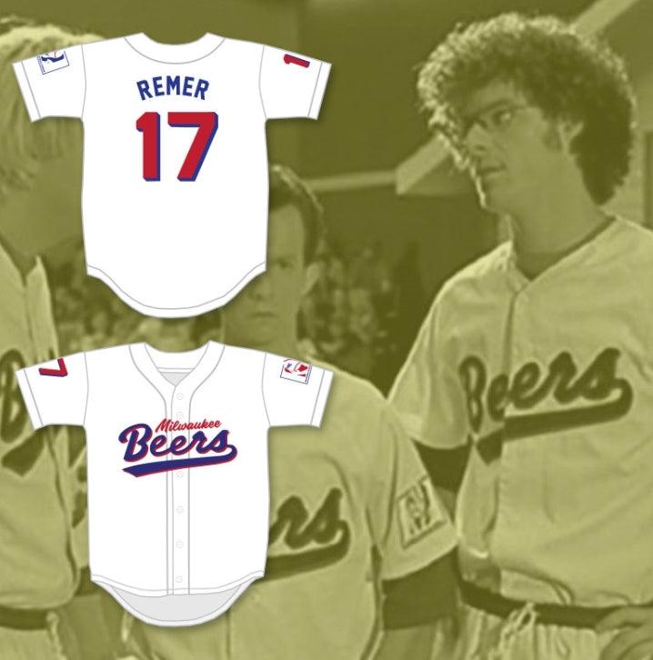 Custom Any Name Number DOUG REMER 17  BEERS DELUXE BASEKETBALL WHITE BASEBALL JERSEY Top Stitched S-6XL