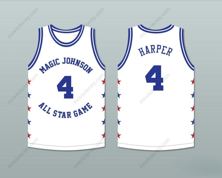 CUSTOM ANY Name Number RON HARPER 4 MAGIC JOHNSON ALL STAR GAME WHITE BASKETBALL JERSEY 1988 MIDSUMMER NIGHT'S MAGIC CHARITY EVENT Top Stitched S-6XL