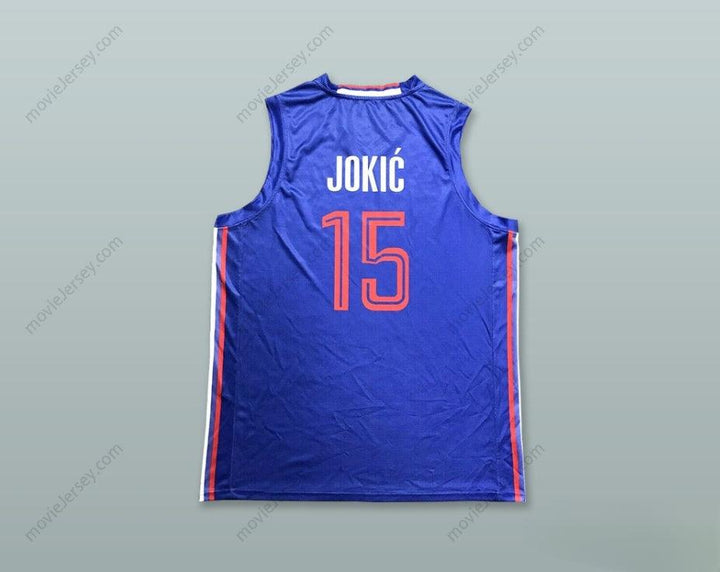 CUSTOM ANY Name Number NIKOLA JOKIC 15 SERBIA BLUE BASKETBALL JERSEY Top Stitched S-6XL