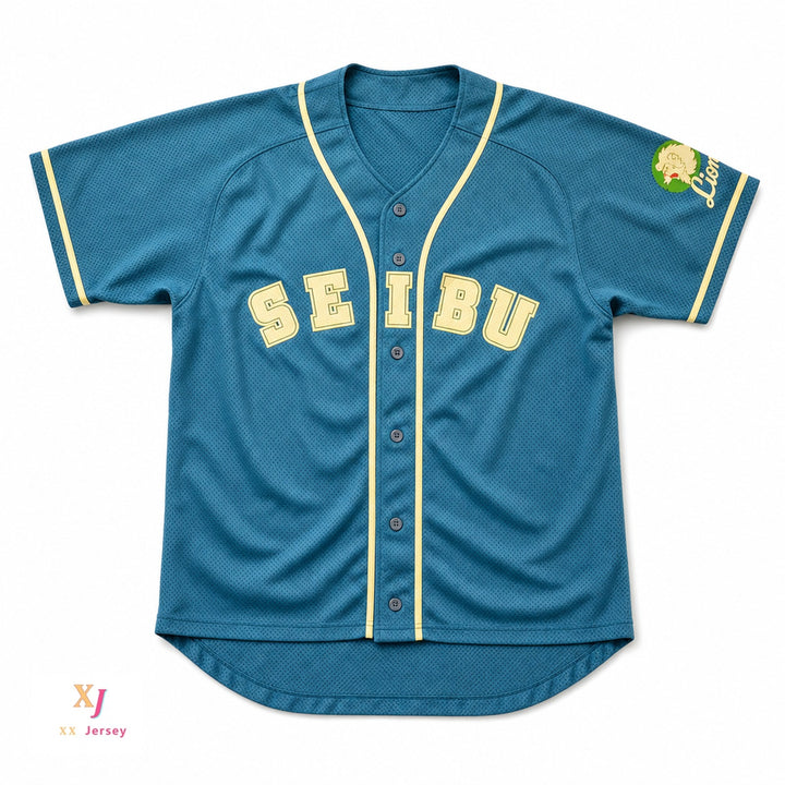 Custom Any Name Number SEIBU LIONS TEAL BUTTON DOWN BASEBALL JERSEY Top Stitched S-6XL