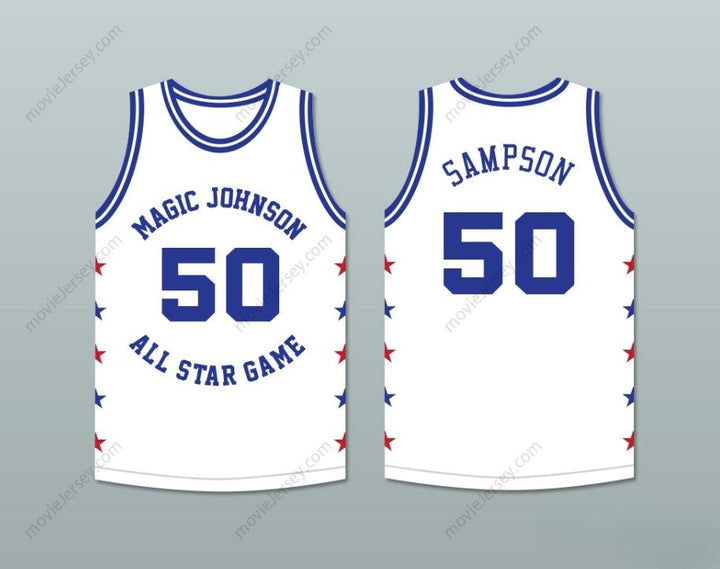 CUSTOM ANY Name Number RALPH SAMPSON 50 MAGIC JOHNSON ALL STAR GAME WHITE BASKETBALL JERSEY 1986 MIDSUMMER NIGHT'S MAGIC CHARITY EVENT Top Stitched S-6XL