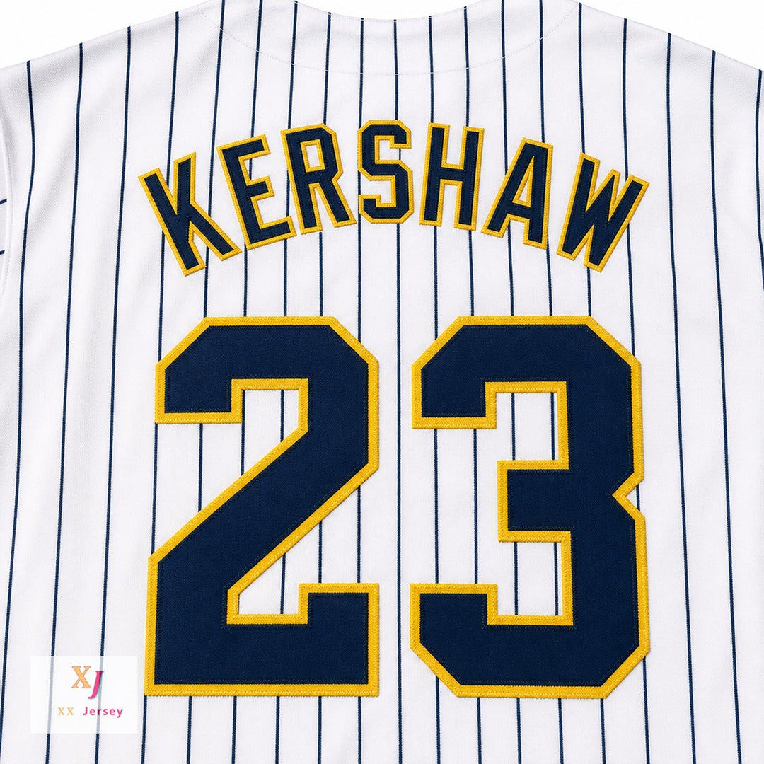 Custom Any Name Number CLAYTON KERSHAW 23 HIGHLAND PARK HIGH SCHOOL SCOTS WHITE PINSTRIPED BASEBALL JERSEY 2 Top Stitched S-6XL