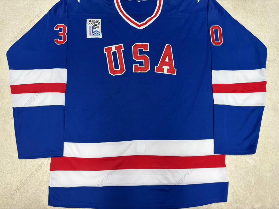 Custom Any Name Number 1980 MIRACLE ON ICE TEAM USA JIM CRAIG 30 HOCKEY JERSEY BLUE WITH PATCH Top Stitched S-6XL